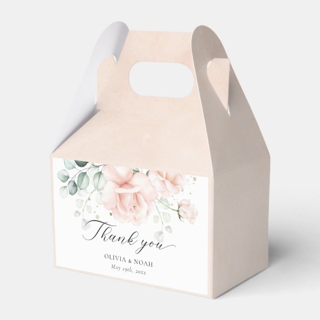 Blush Pink Blooms Wedding Favor Boxes (Front Side)