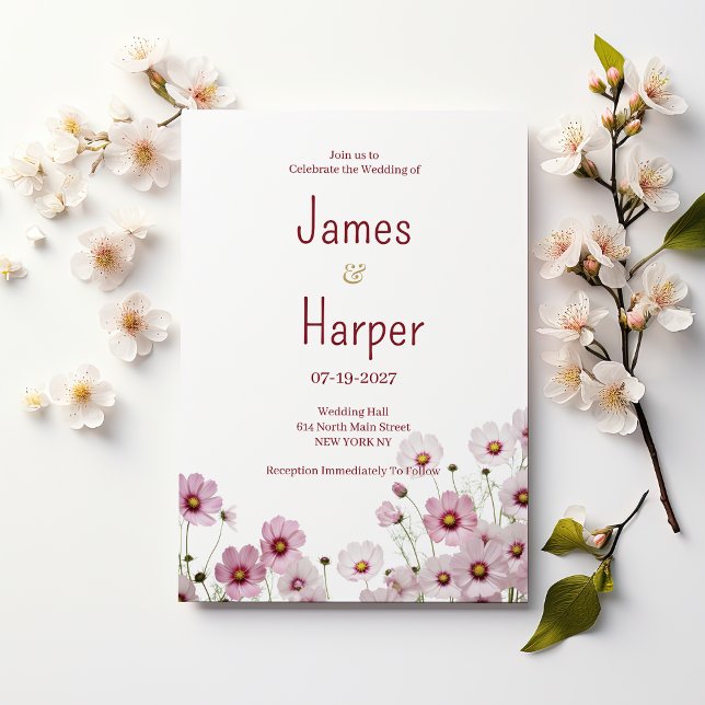 Blush pink blossom cosmos flower Wedding Invitation (Blush pink blossom cosmos flower Wedding)