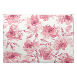 Blush Pink Blossoms Watercolor Painted Airy Floral Cloth Placemat