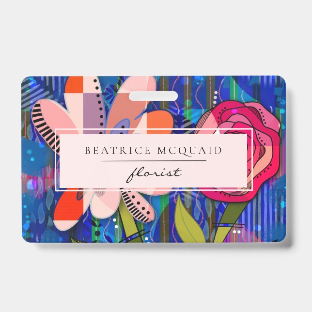 Blush pink blue abstract modern floral badge (Front)