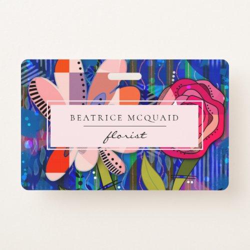 Blush pink blue abstract modern floral badge