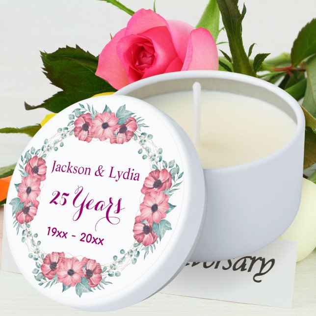 Blush Pink & Blue Floral 25th Wedding Anniversary Mini Candle Favors (Creator Uploaded)
