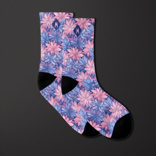 Blush Pink  Blue Floral Monogram Socks