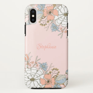 Blush Pink Blue Floral Personalized iPhone XS Case