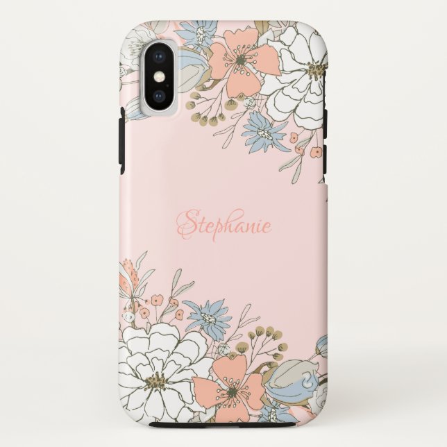 Blush Pink Blue Floral Personalized Case-Mate iPhone Case (Back)
