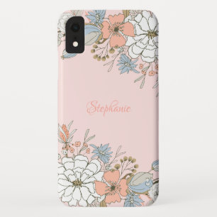 Blush Pink Blue Floral Personalized iPhone XR Case