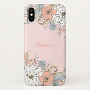 Blush Pink Blue Floral Personalized iPhone X Case