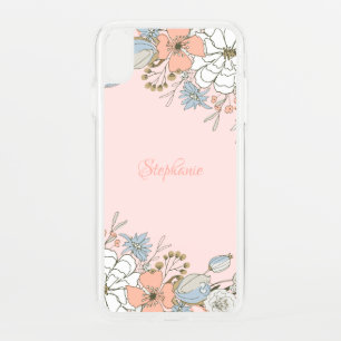 Blush Pink Blue Floral Personalized iPhone XS Max Case