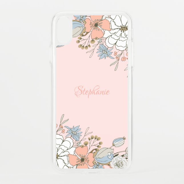 Blush Pink Blue Floral Personalized Uncommon iPhone Case (Back)