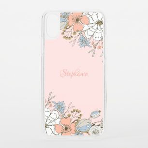 Blush Pink Blue Floral Personalized iPhone XS Case