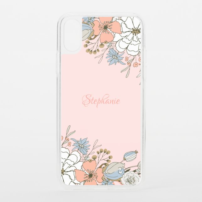 Blush Pink Blue Floral Personalized Uncommon iPhone Case (Back)