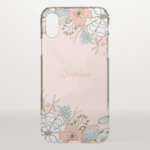 Blush Pink Blue Floral Personalized iPhone X Case
