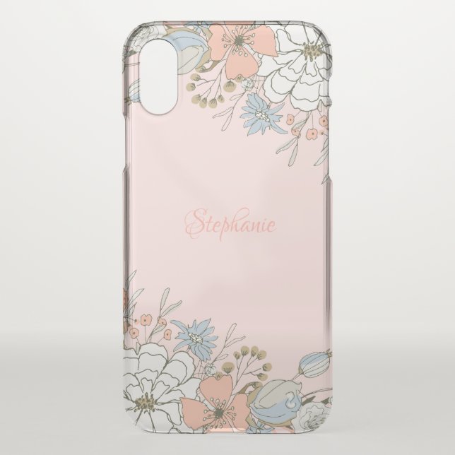 Blush Pink Blue Floral Personalized Uncommon iPhone Case (Back)