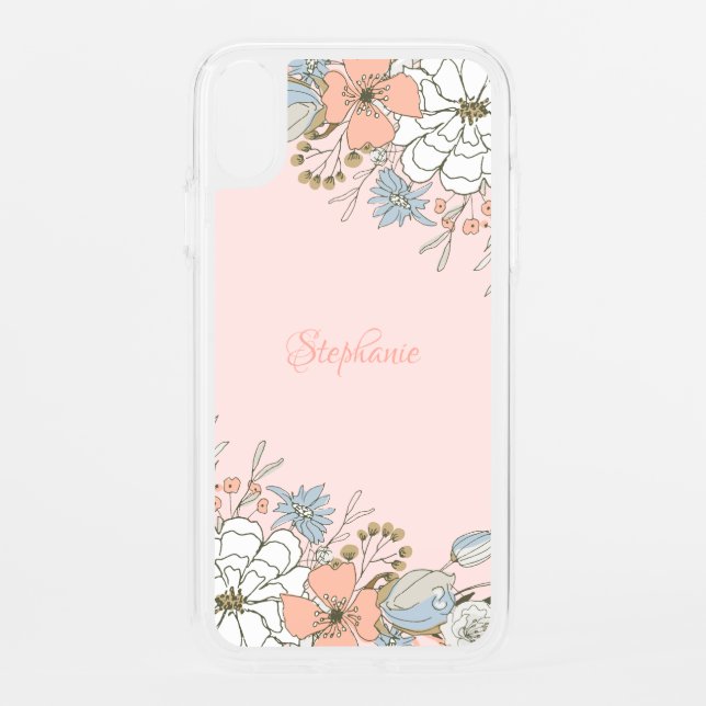 Blush Pink Blue Floral Personalized Uncommon iPhone Case (Back)