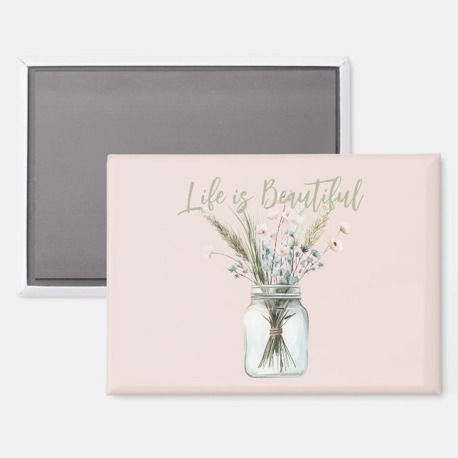 Blush Pink Blue Flowers in Jar Magnet (Front/Back)