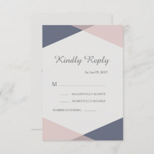 Blush pink blue geometric elegant wedding rsvp invitation
