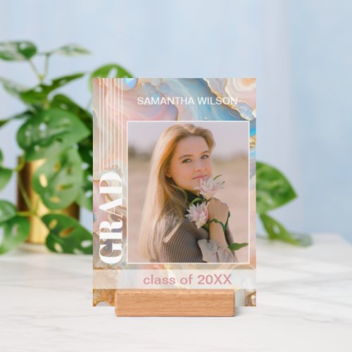 Blush Pink Blue Gold Marble Pattern Photograph Holder