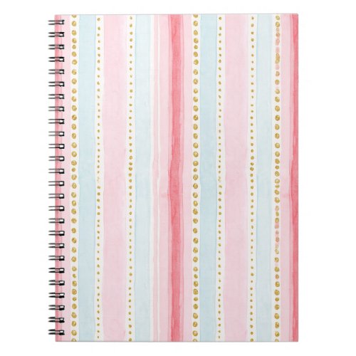 Blush Pink Blue Gold Stripes Notebook