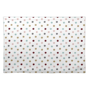 Blush Pink & Blue, Gold, Wine Red Polka Dots Cloth Placemat
