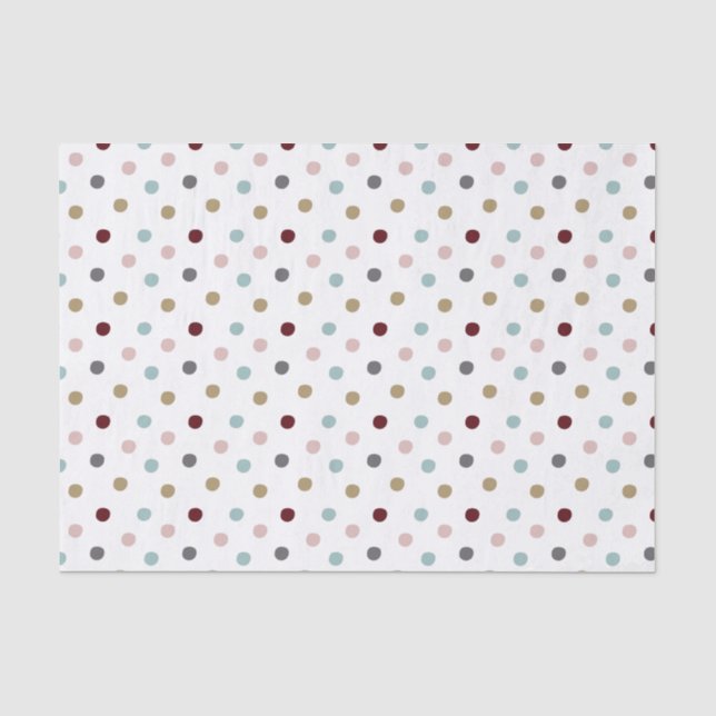 Blush Pink & Blue, Gold, Wine Red Polka Dots Tissue Paper (Front)