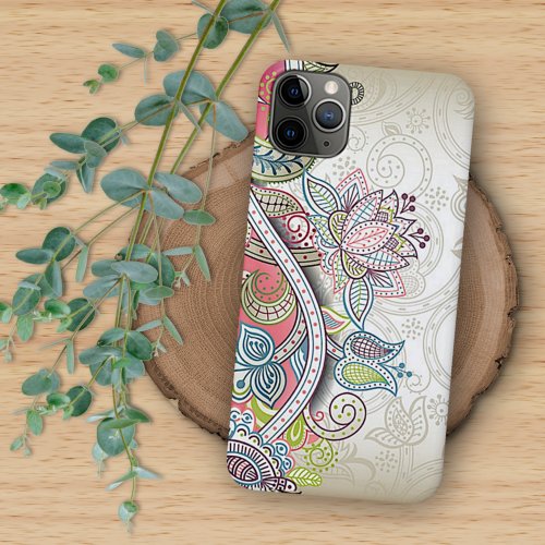 Blush Pink Blue Green Taupe Paisley Floral Art iPhone 13 Pro Max Case