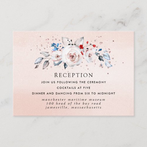 Blush Pink Blue Pastel Rustic Floral Reception Enclosure Card