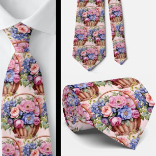 Blush Pink Blue Purple Violet Flowers Floral Neck Tie