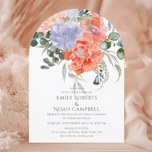 Blush Pink & Blue Watercolor Floral Wedding Invitation