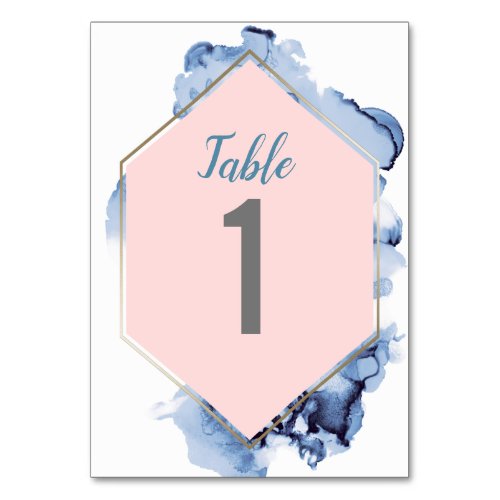 Blush Pink Blue watercolor Gold Frame Wedding Table Number