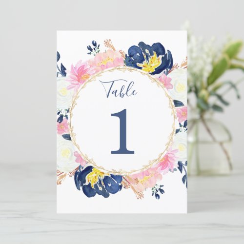 Blush pink blue yellow floral 5x7 table numbers