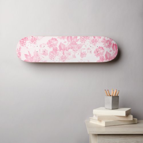 Blush pink bohemian elegant vintage floral skateboard