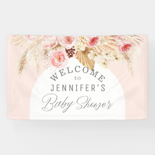 Blush pink Boho Arch Floral Pampas Baby Shower Banner