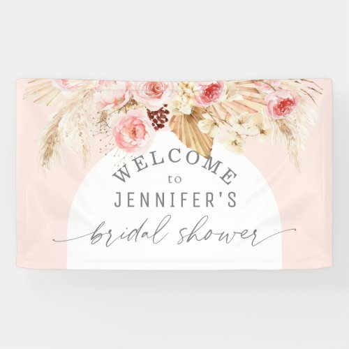 Blush pink Boho Arch Floral Pampas Bridal Shower  Banner