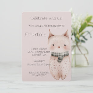 Blush Pink Boho Cat Birthday Invitation
