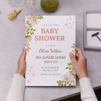 Blush Pink Boho Chic Floral Baby Shower Invitation