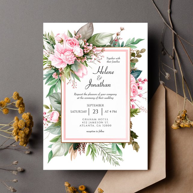 Blush Pink Boho Chic Garden Elegant Wedding Invitation (Blush Pink Boho Chic Garden Elegant Wedding Invitation)