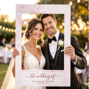 Blush Pink Boho Chic Watercolor Peonies Wedding Selfie Frame