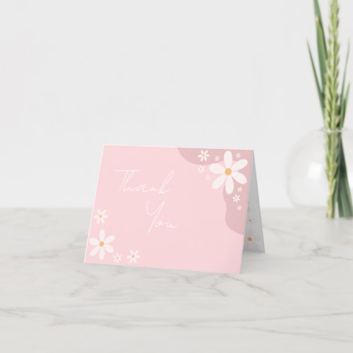 Blush Pink Boho Daisy Thank You Card