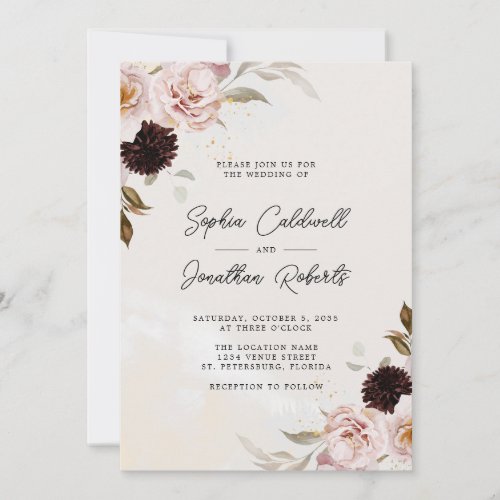 Blush Pink Boho Floral All in One Wedding Invitation
