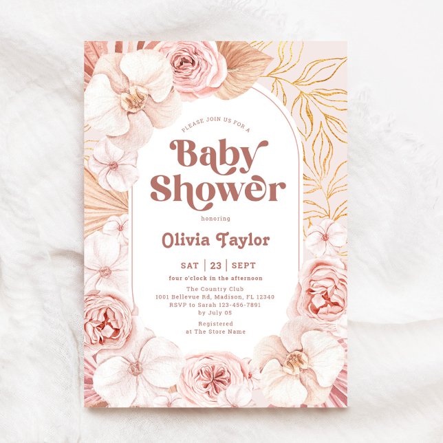  Blush Pink Boho Floral Baby Shower Invitation (Creator Uploaded)