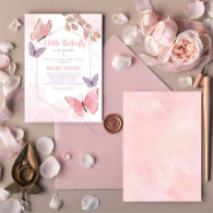 Blush Pink Boho Floral Butterfly Girl Baby Shower Invitation