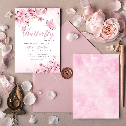 Blush Pink Boho Floral Butterfly Girl Baby Shower  Invitation