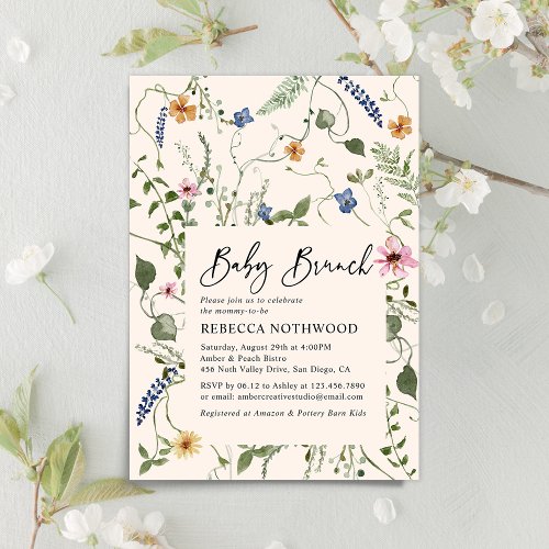 Blush Pink Boho Floral Girl Baby Brunch Shower Invitation