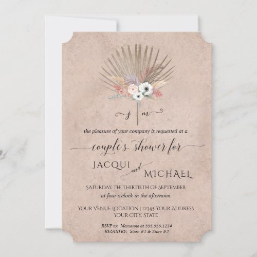 Blush Pink BOHO Floral Pampas Couples Shower Invitation