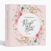 Blush pink boho floral recipe book for the bride