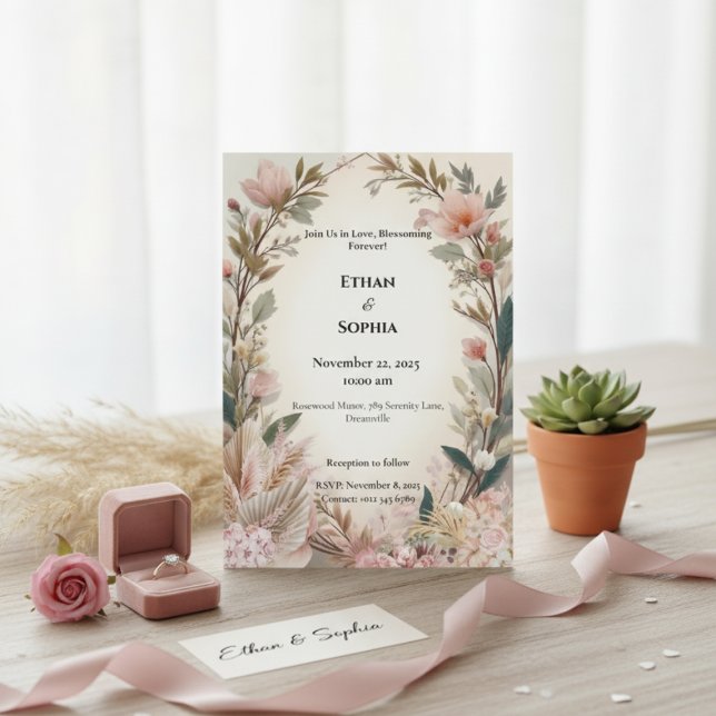 Blush Pink Boho Floral Wedding Invite (Creator Uploaded)