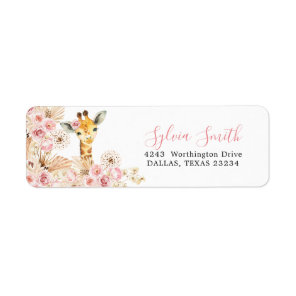 Blush Pink Boho Giraffe Baby Shower Address Label