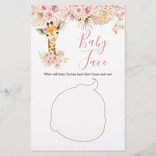 Blush Pink Boho Giraffe Baby Shower Baby Face