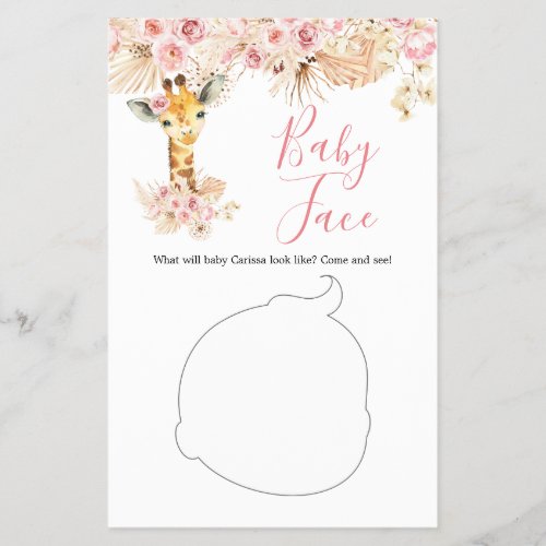 Blush Pink Boho Giraffe Baby Shower Baby Face