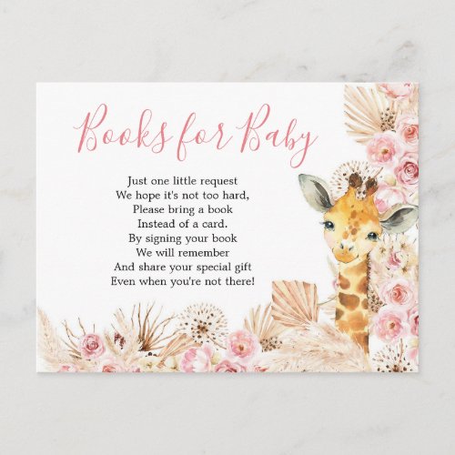 Blush Pink Boho Giraffe Baby Shower Books for Baby Invitation Postcard